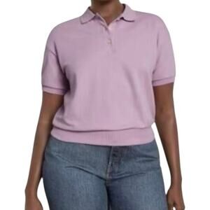 NWT Everlane Organic Cotton Knit Polo Womens SMALL Mauve Banded Hem & Sleeves